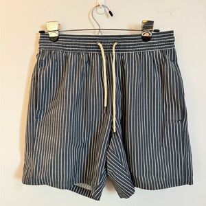 Fair Harbor Blue and White Striped Swim Trunks